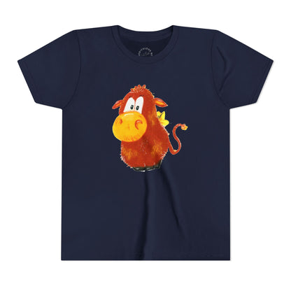 Cute Cartoon Cow Kids T-Shirt — Playful Red Cow Graphic Youth Tee
