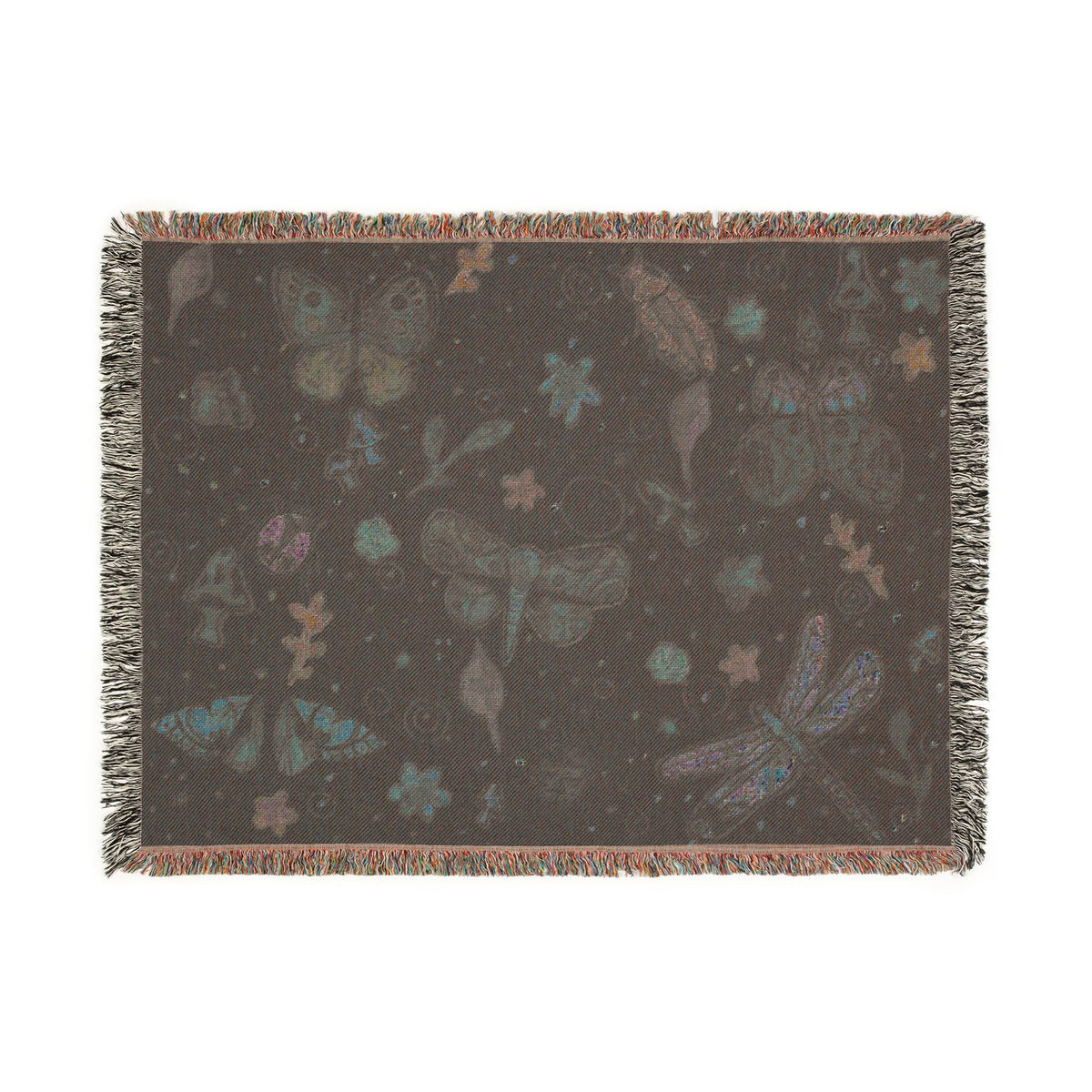 Whimsical Colorful Boho Butterfly & Floral Woven Blanket