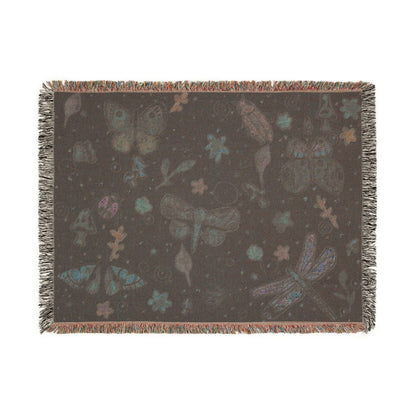 Whimsical Colorful Boho Butterfly & Floral Woven Blanket