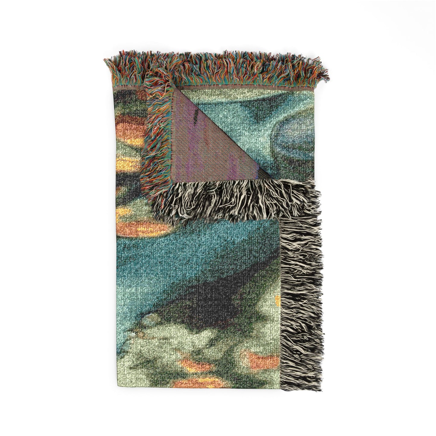 Scenic Woven Throw Blanket — Abstract River Landscape Tapestry