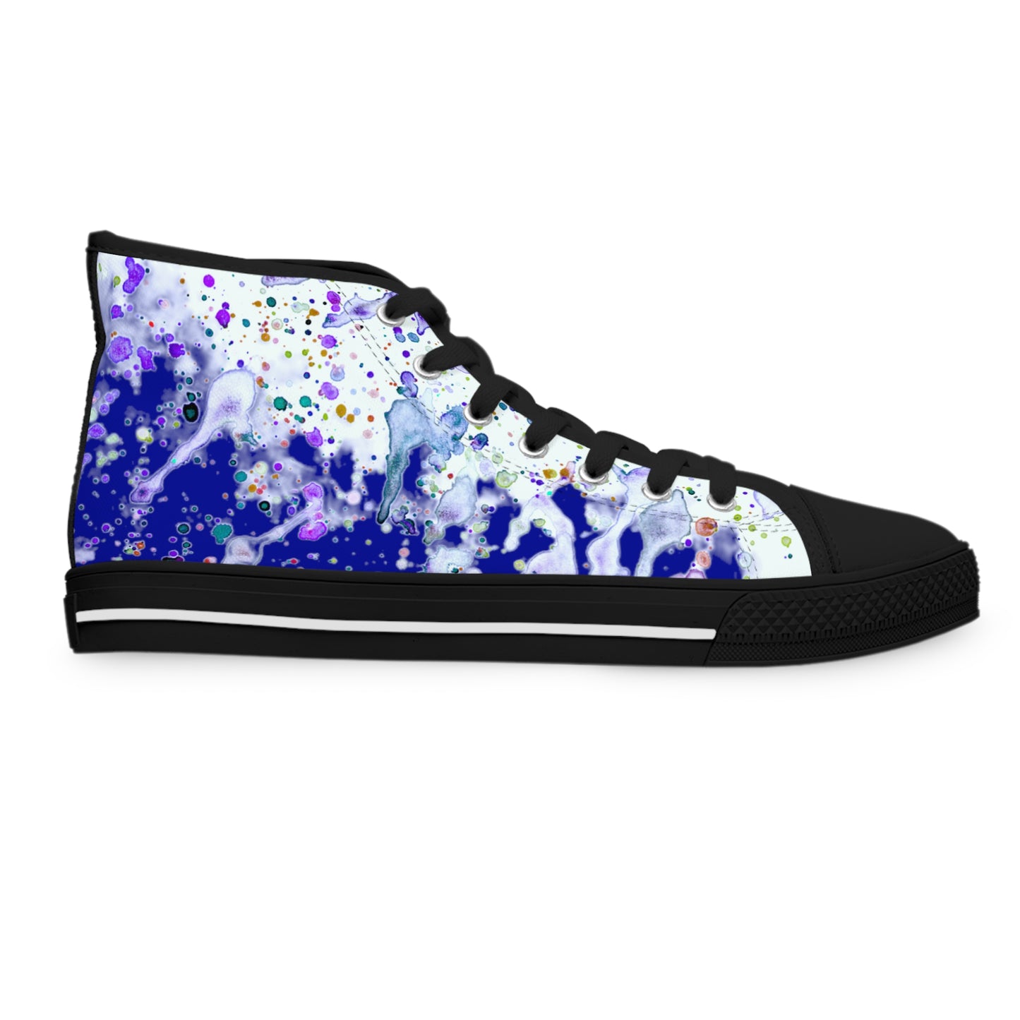 Blue Color Splash Unisex Classic High Top Sneakers Closed Toe Casual Walking Fashion Shoes