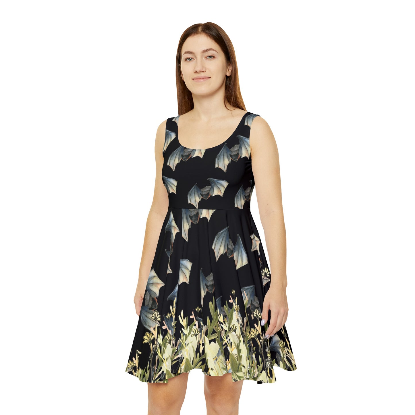 Black Flying Bat Women's Skater Dress (AOP)