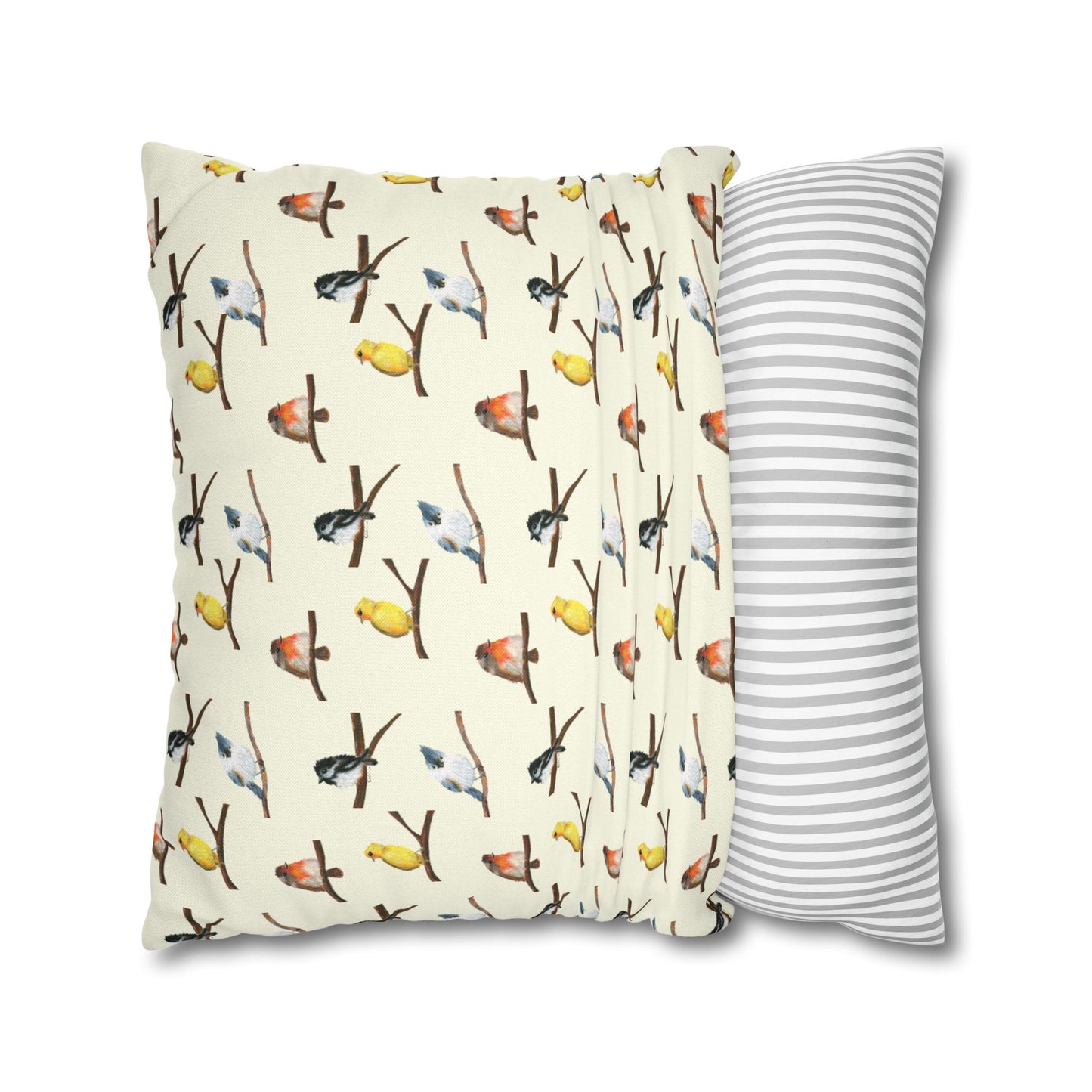 Bird Pattern Pillowcase – Watercolor Songbirds Decorative Throw Pillow Cover