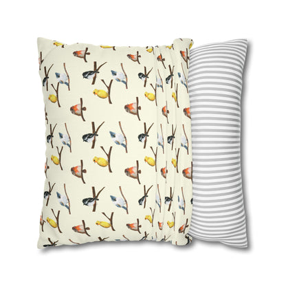 Bird Pattern Pillowcase – Watercolor Songbirds Decorative Throw Pillow Cover