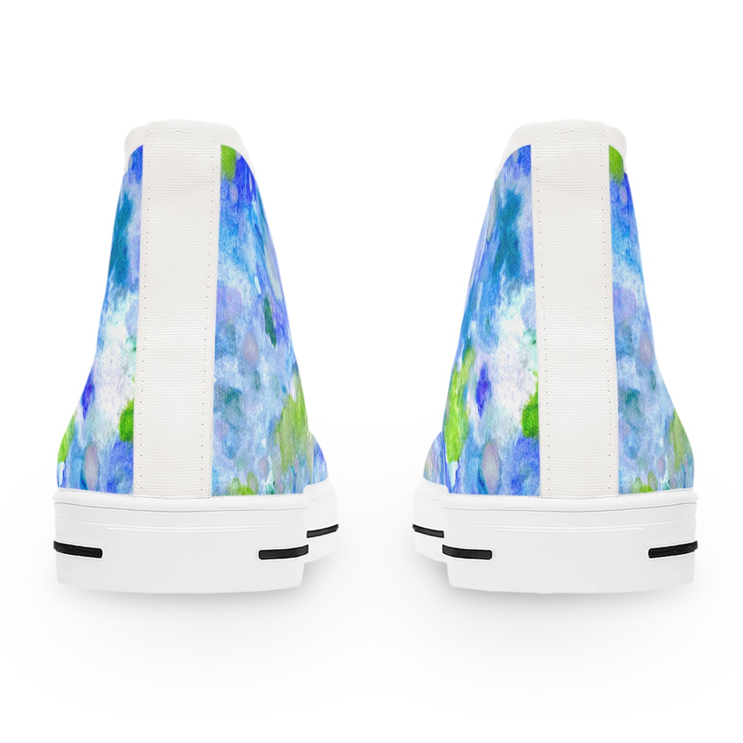 Women's High Top Sneakers — Blue Green Watercolor Floral Pattern