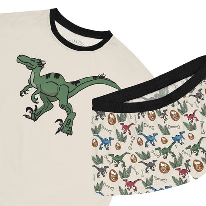 Dinosaur Pajama Set — Women's Short Sleep Set with Raptor Print & Dino Patterned Shorts