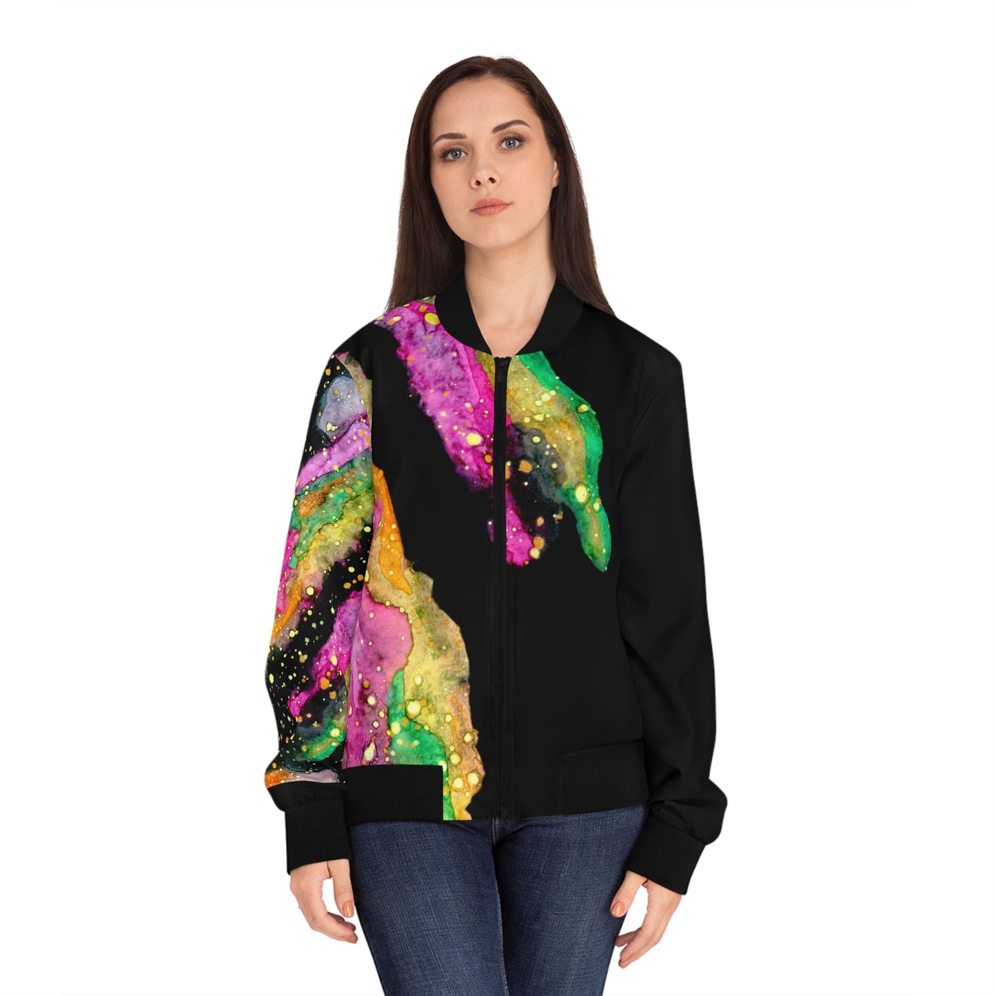 Neon Galaxy Women's Bomber Jacket (AOP)