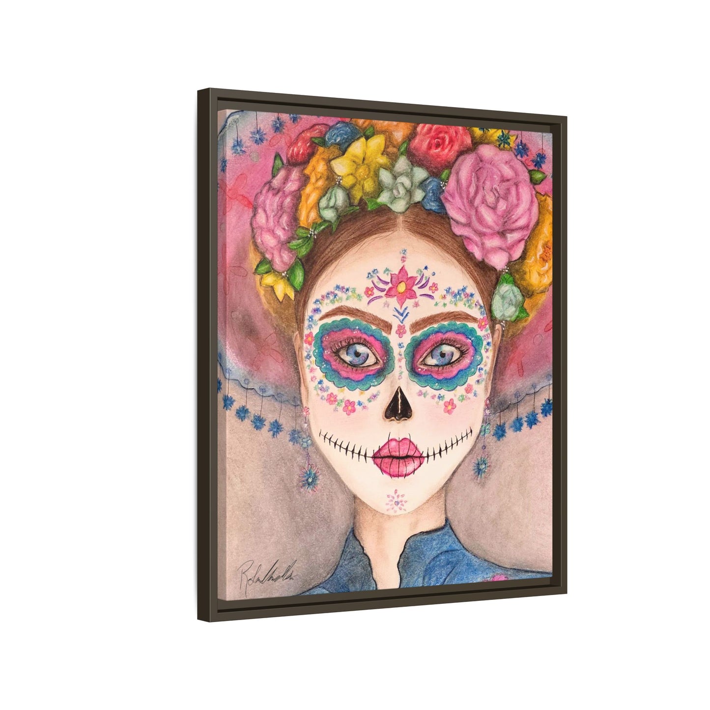 Day of the Dead Skull Woman Framed Wall Art