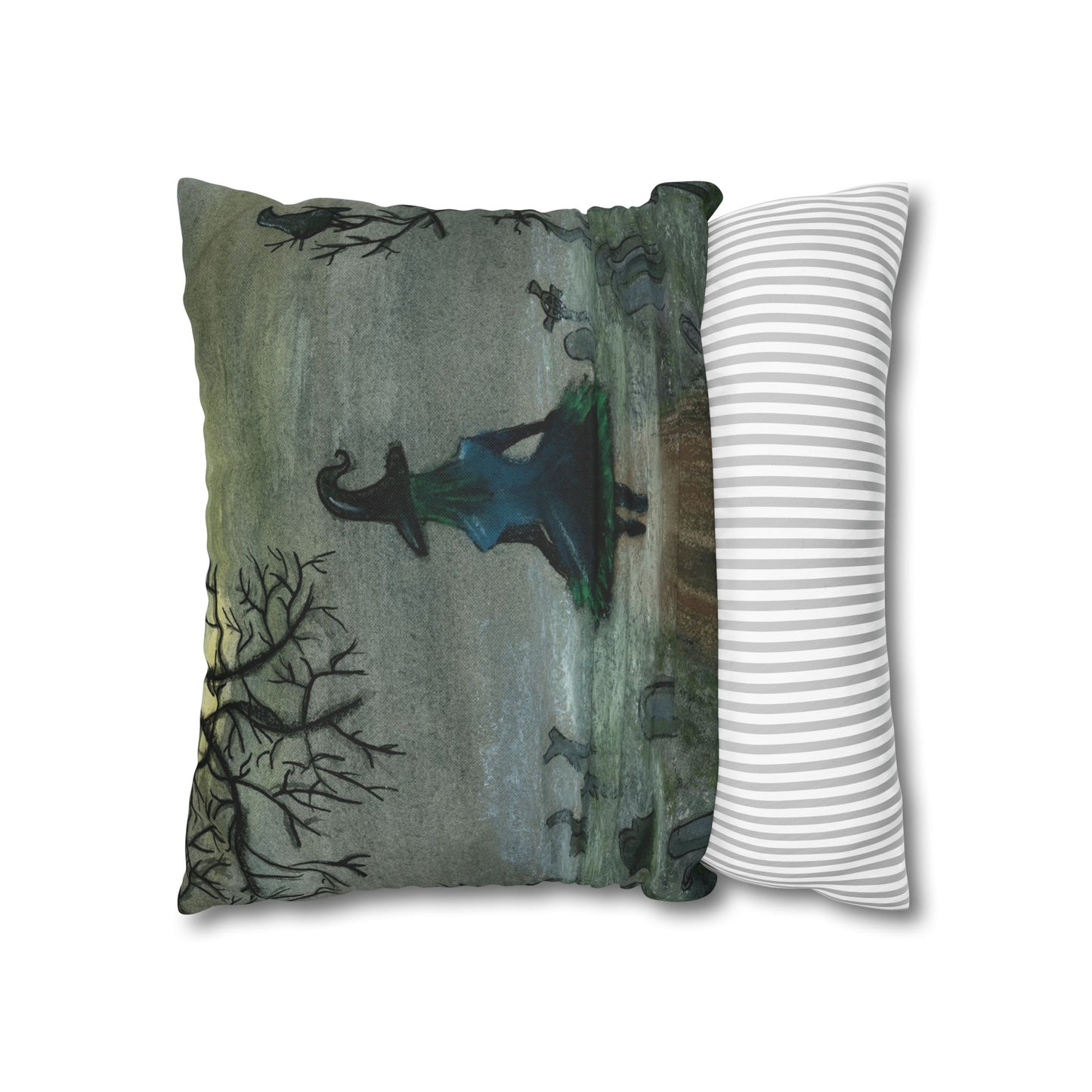 Witch Silhouette Spun Polyester Pillow - Haunted Graveyard Halloween Decor