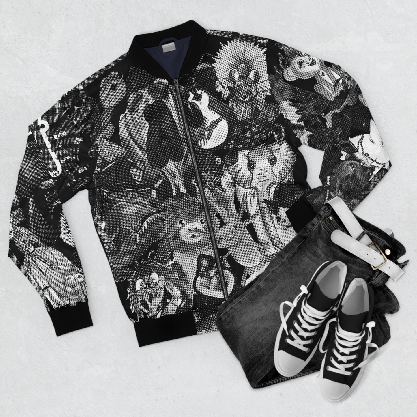 Black and White Animal Mashup Bomber Jacket (AOP)