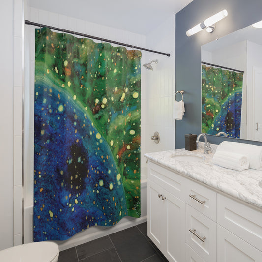 Blue Planet Galaxy Shower Curtain for Home Bathroom with Durable One-Sided Print and Waterproof Polyester Material