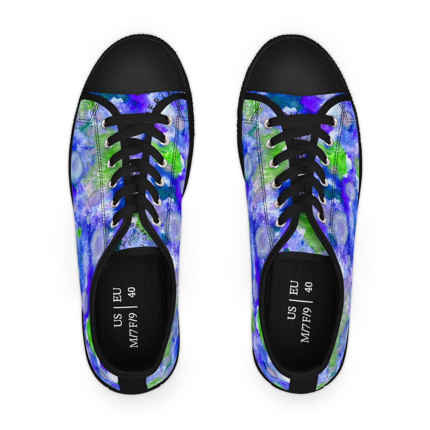 Floral Blur Women's Low Top Sneakers – Blue & Green Watercolor Print