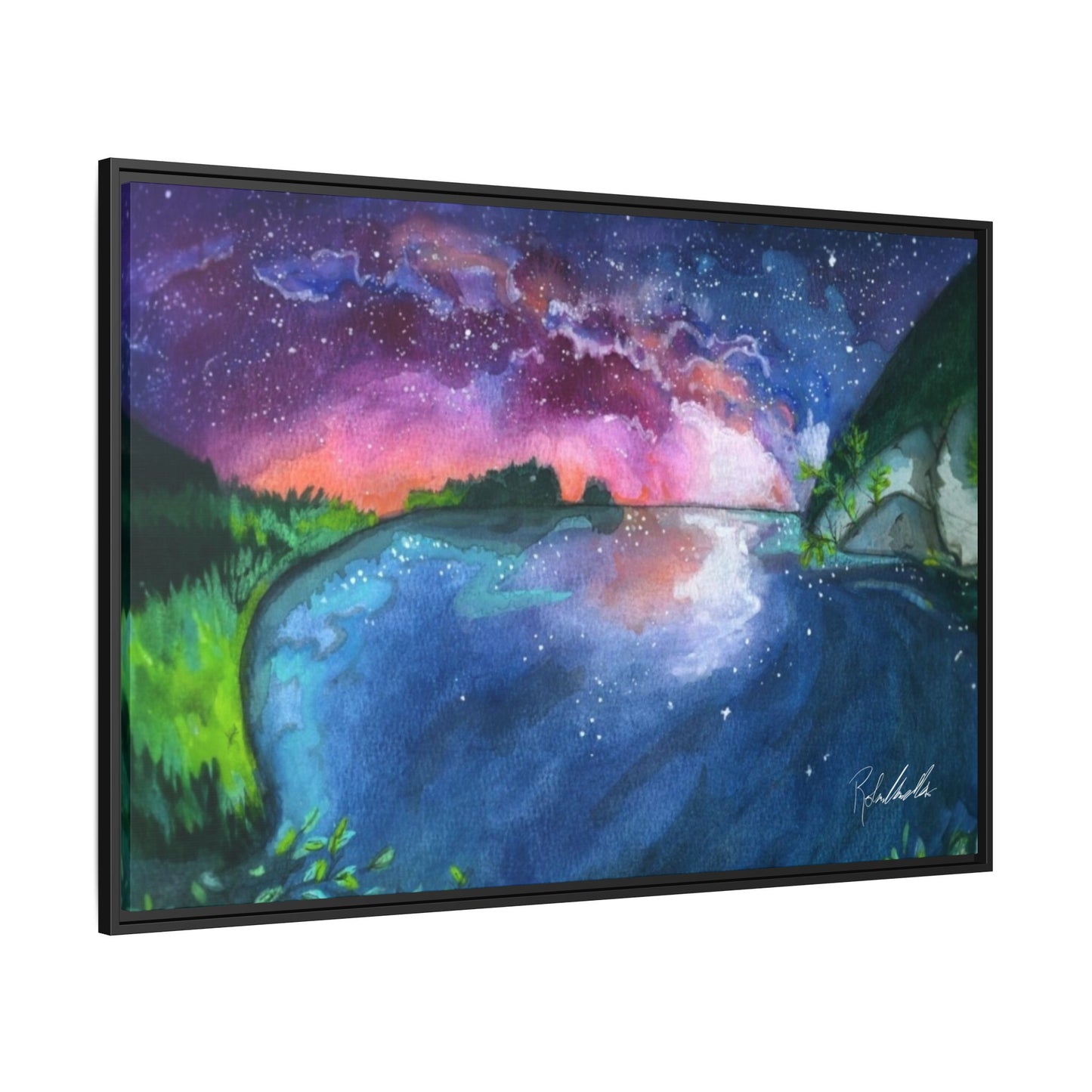 Watercolor Sunset Lake Framed Wall Art