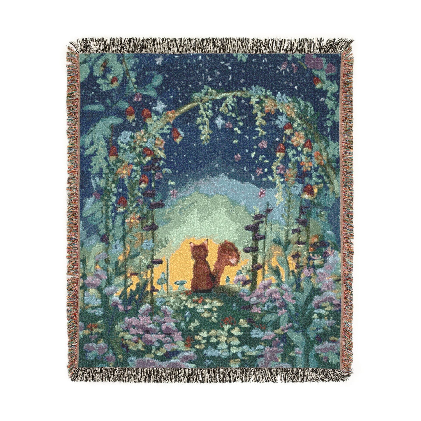 Starry Forest Woven Blanket — Cozy Moonlit Camping Throw