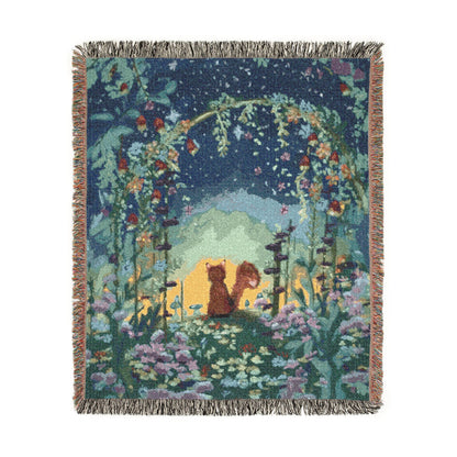 Starry Forest Woven Blanket — Cozy Moonlit Camping Throw