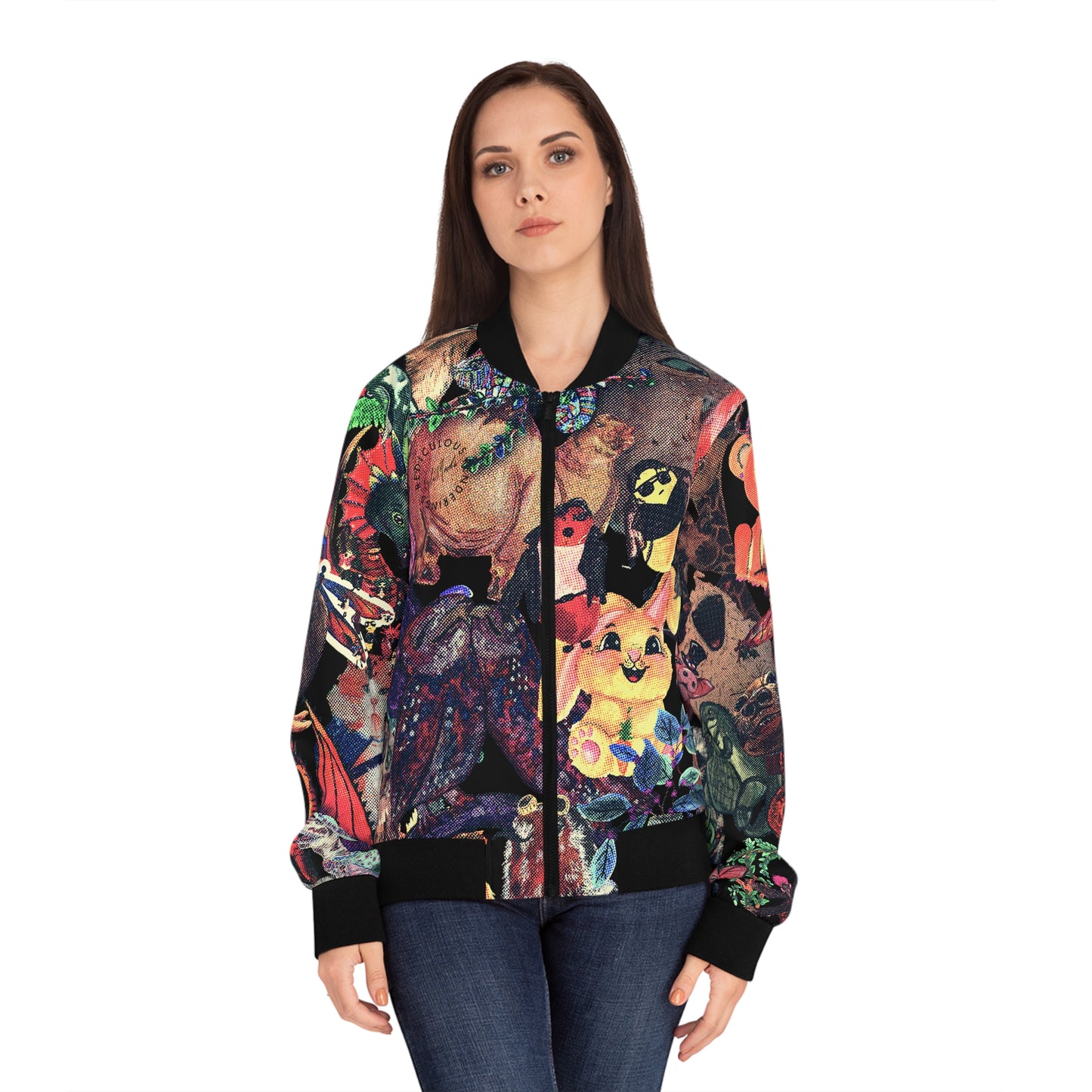 Vintage Animal Mashup Womens Bomber Jacket (AOP)