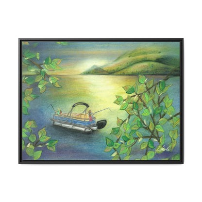 Pontoon Boat on Lake Framed Wall Art