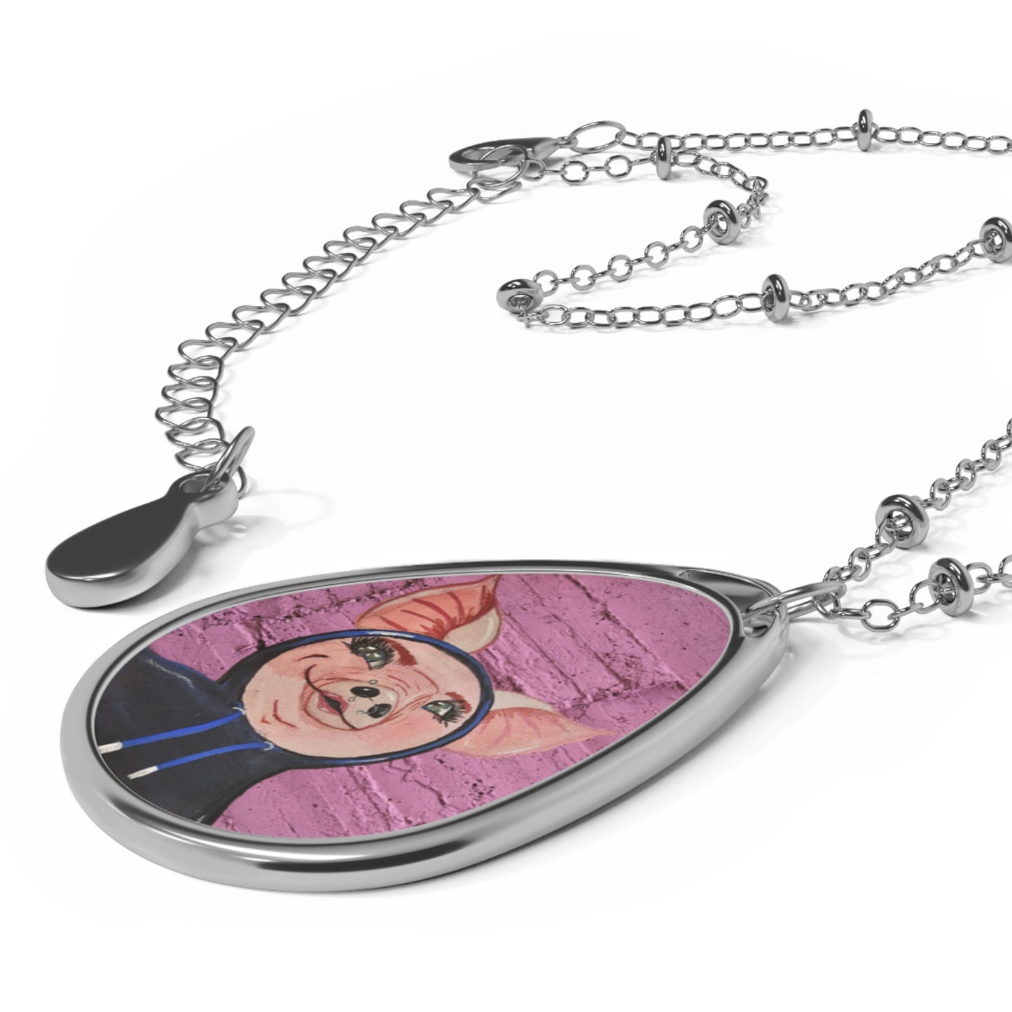 Hoodie Pig Oval Necklace