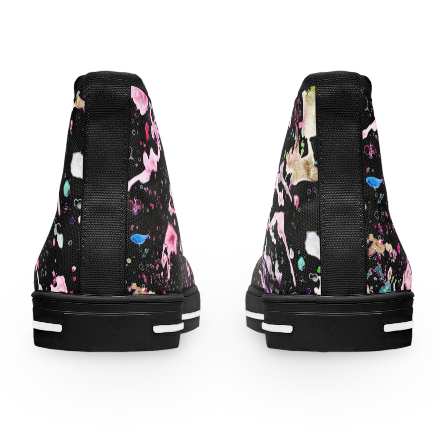 High-Top Sneakers — Pink & Black Paint Splatter Women's Canvas Shoes