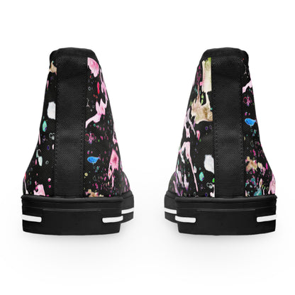 High-Top Sneakers — Pink & Black Paint Splatter Women's Canvas Shoes