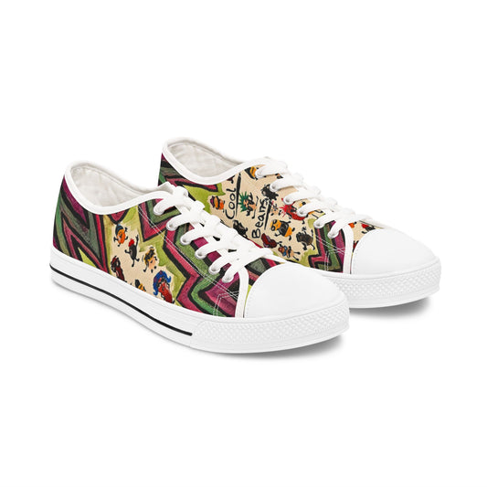 Low Top Sneakers — Colorful Boho Cool Beans Pattern Women's Canvas Shoes