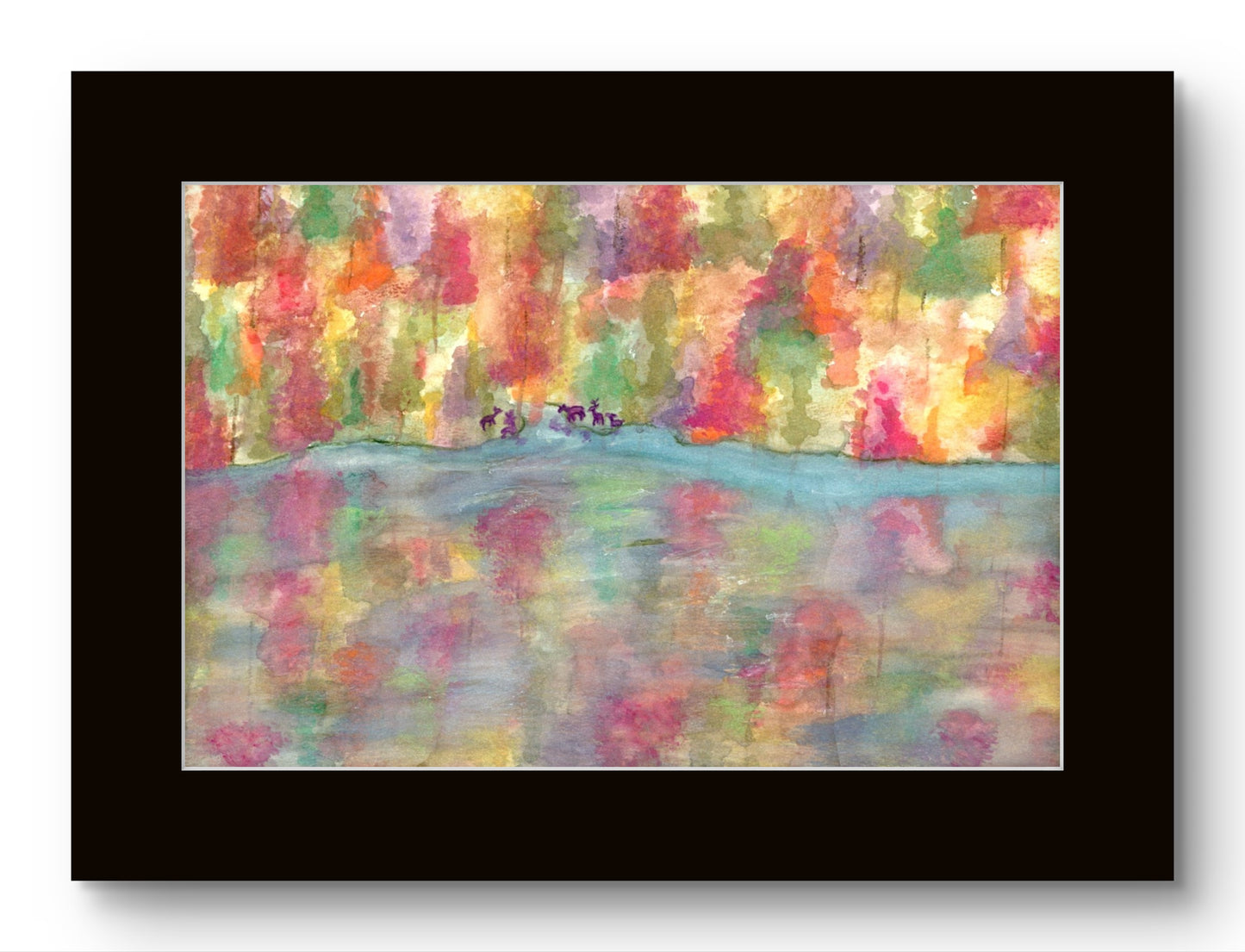 Fall Forest by Lake Watercolor 8x10 Museum Grade Fine Art Print