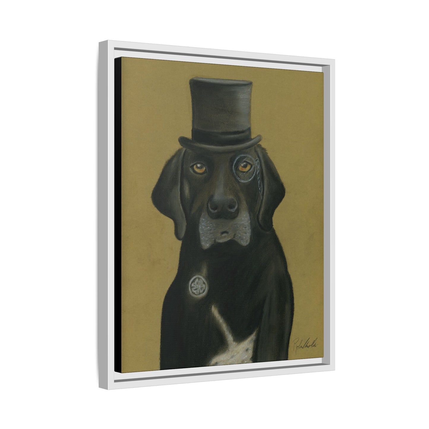 Black Lab Dog in Top Hat Framed Wall Art