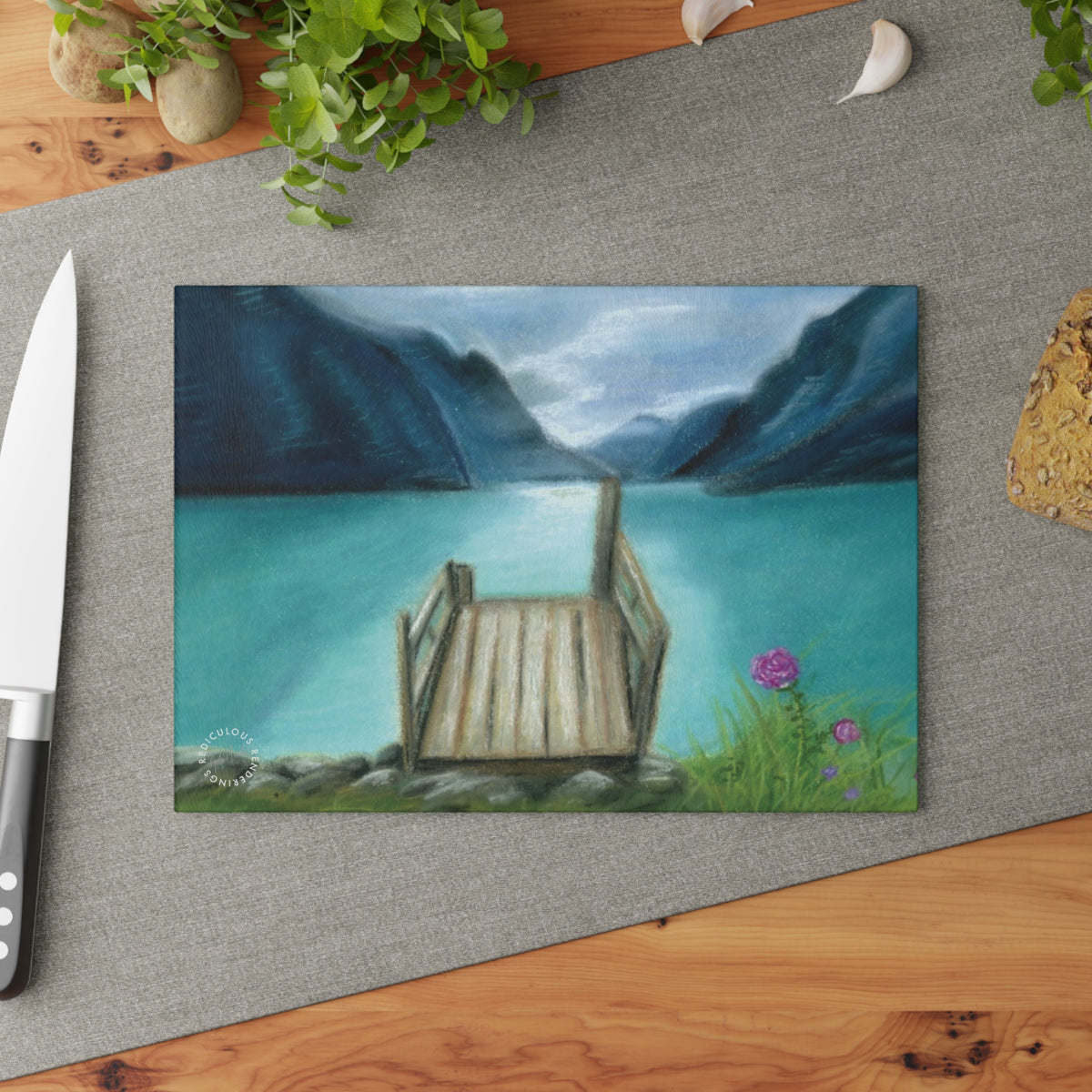Glass Cutting Board — Serene Lake Dock Scenic Kitchen Glass Chopping Board