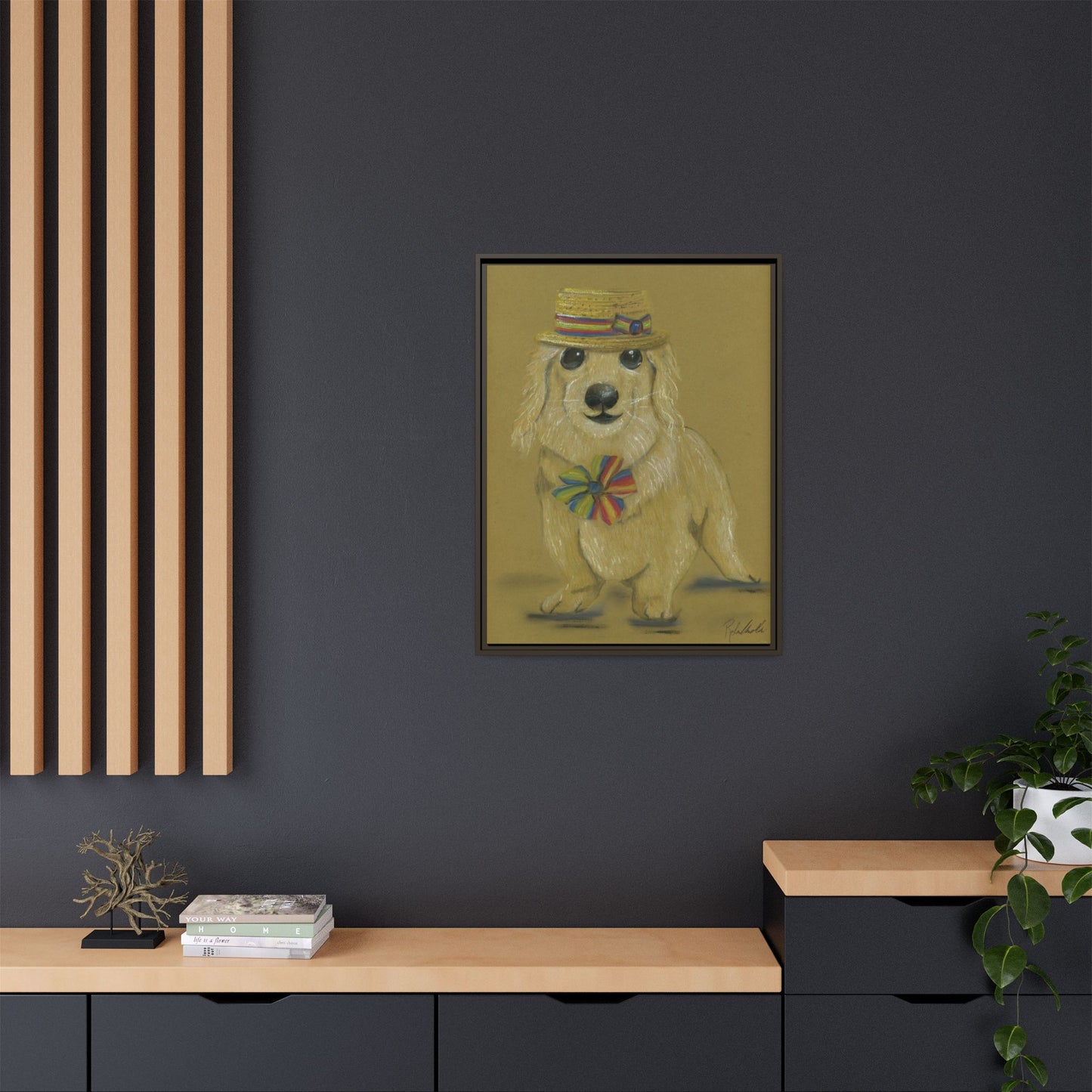 Weiner Dog in Hat Framed Wall Art