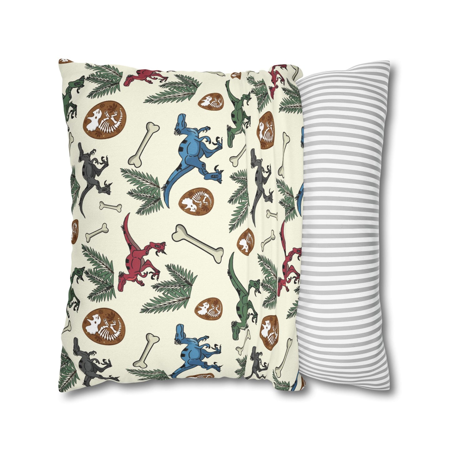 Dinosaur Fossil Pattern Pillowcase — Kids Paleontology Throw Pillow Cover