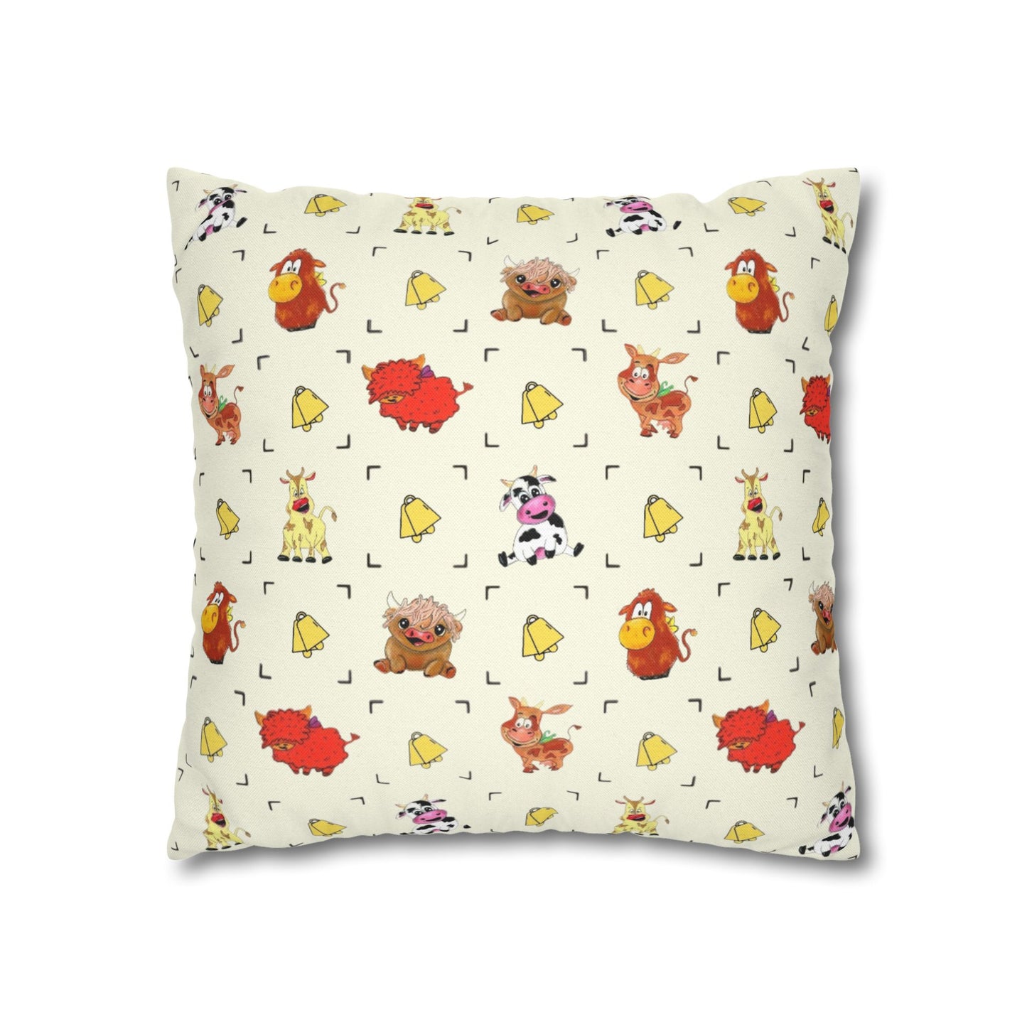 Cute Farm Animal Pattern Square Pillowcase – Whimsical Chick, Pig & Cow Throw Pillow Cover