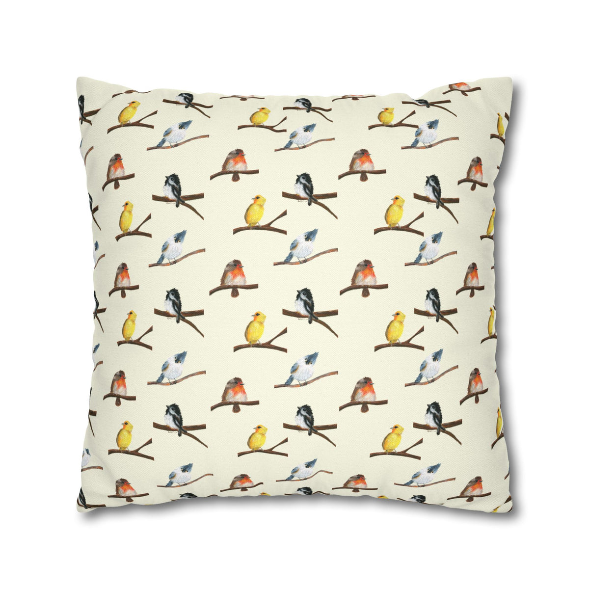 Bird Pattern Pillowcase – Watercolor Songbirds Decorative Throw Pillow Cover