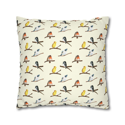 Bird Pattern Pillowcase – Watercolor Songbirds Decorative Throw Pillow Cover