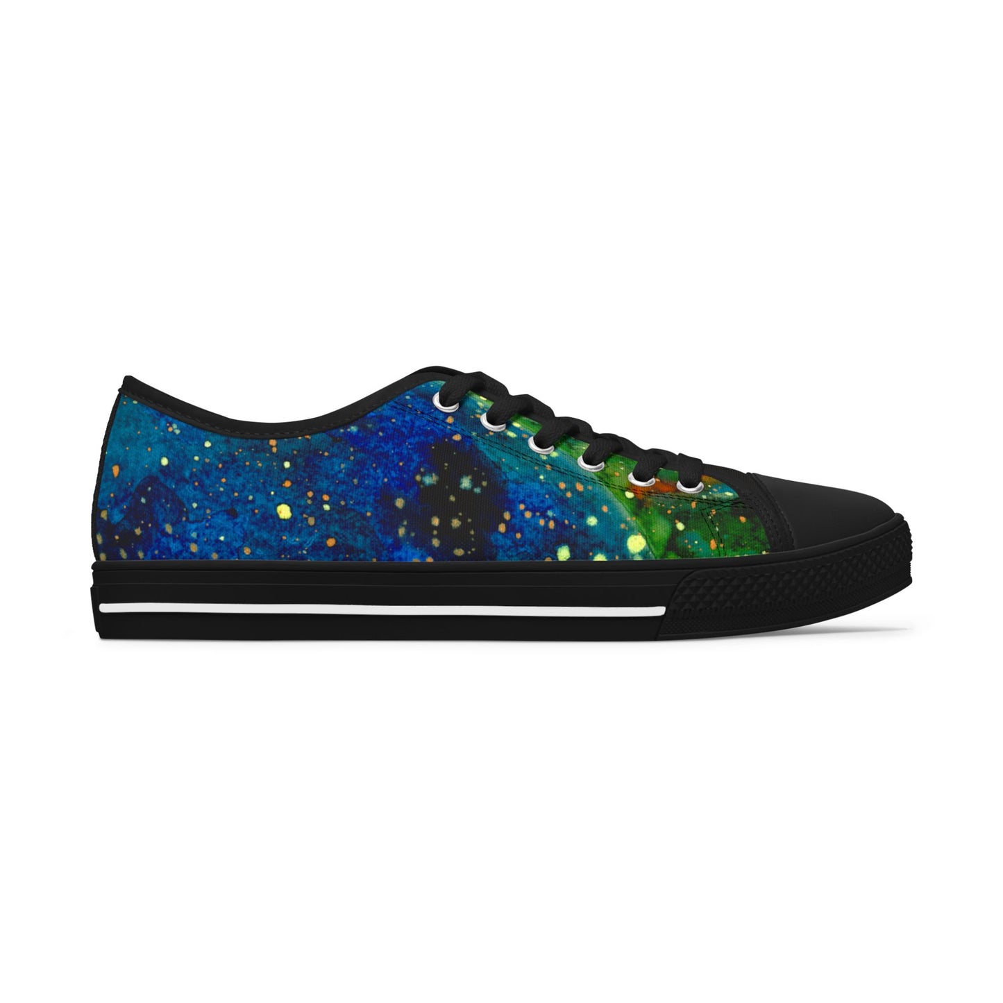 Low Top Sneakers — Green Blue Galaxy Swirl Artistic Canvas Shoes