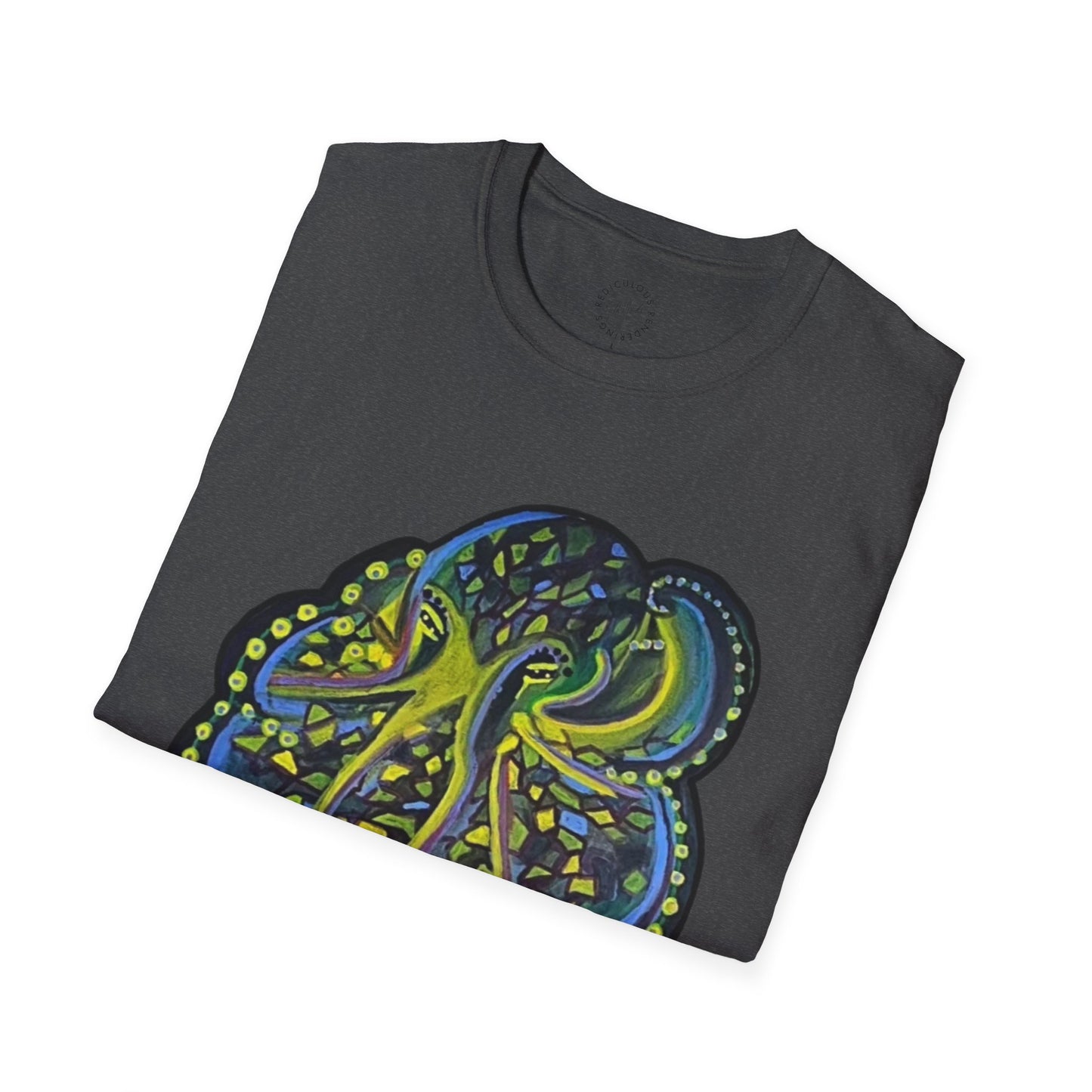 Green Geo octopus Unisex Softstyle Print T-Shirt