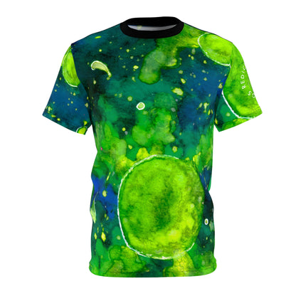 Green Watercolor Cosmos Tee — All-Over Print Artistic T-Shirt