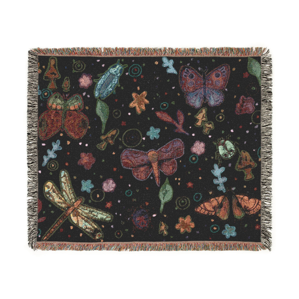 Whimsical Colorful Boho Butterfly & Floral Woven Blanket