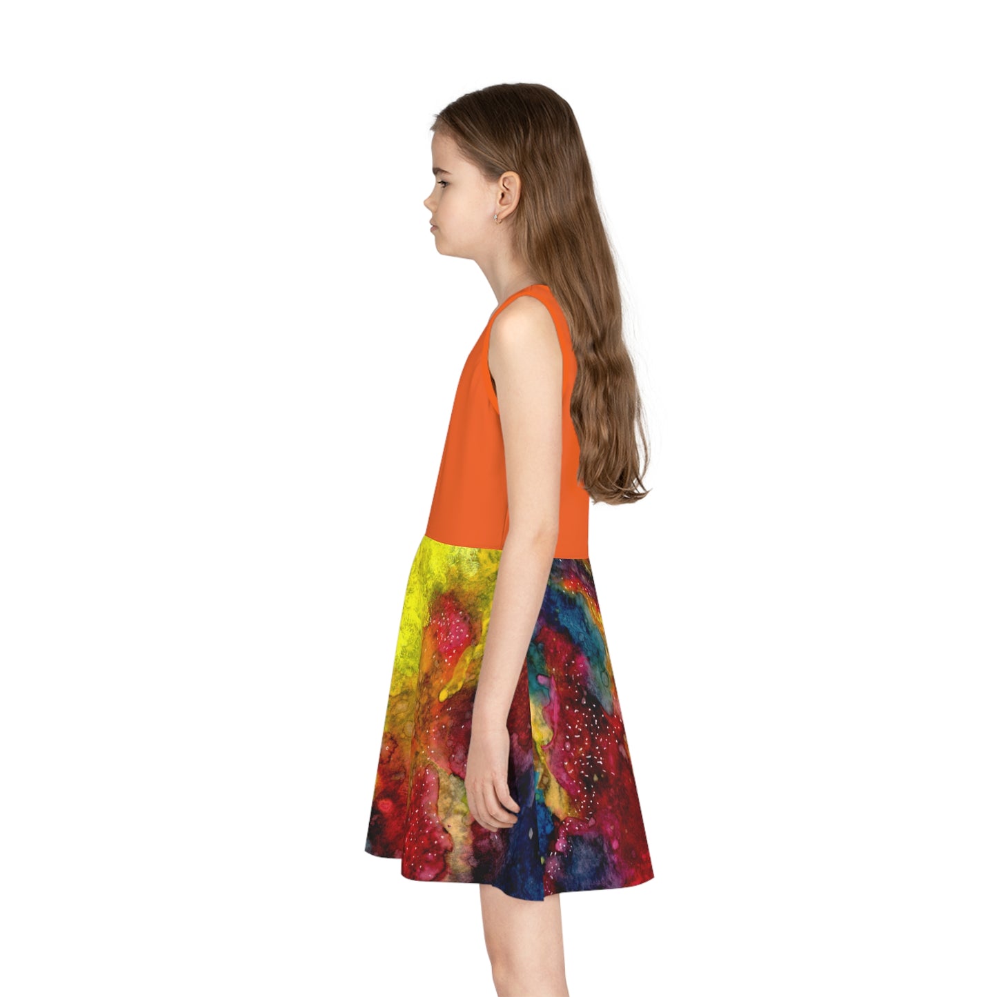 Orange Top Sunset Clouds Galaxy Girls' Sleeveless Sundress (AOP)