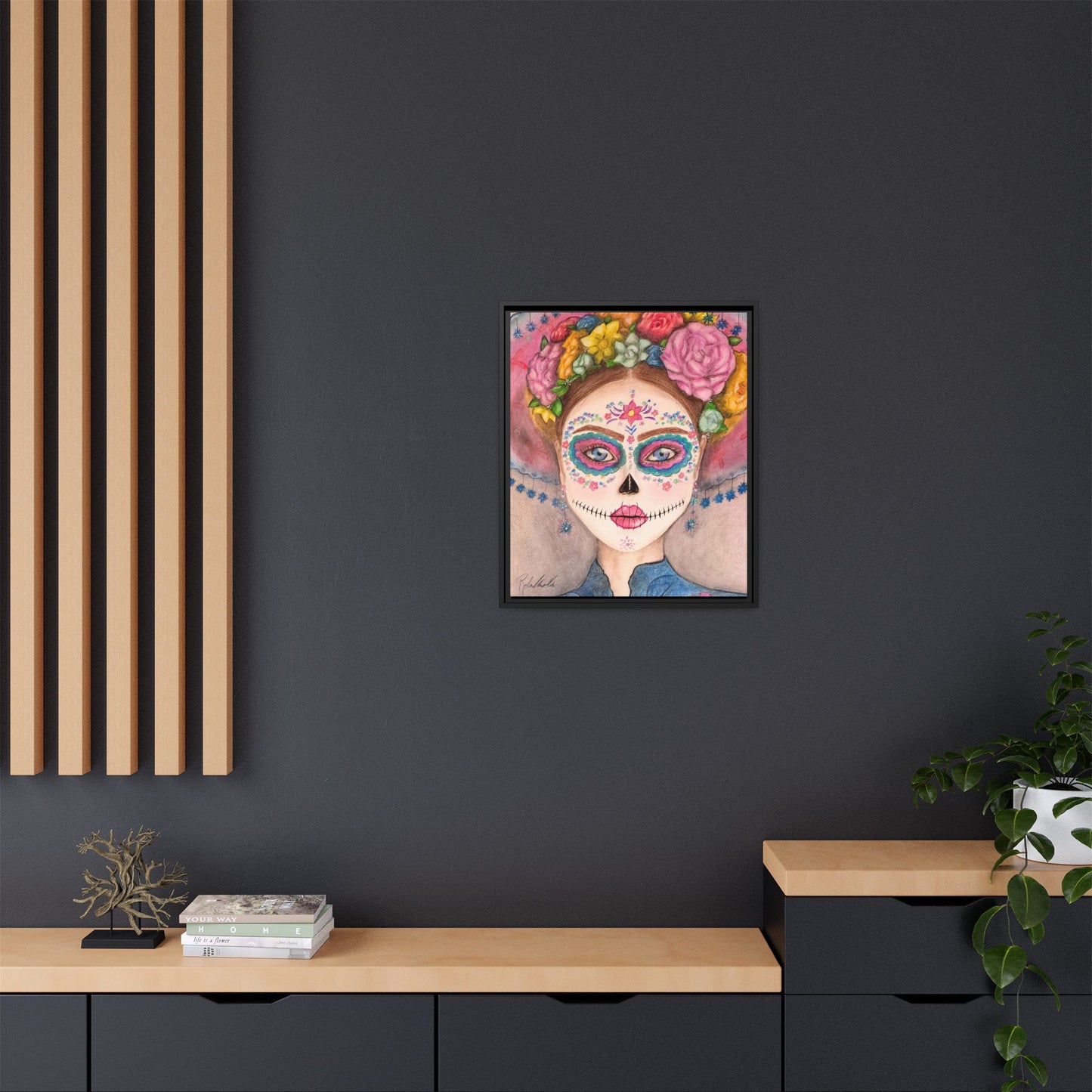 Day of the Dead Skull Woman Framed Wall Art