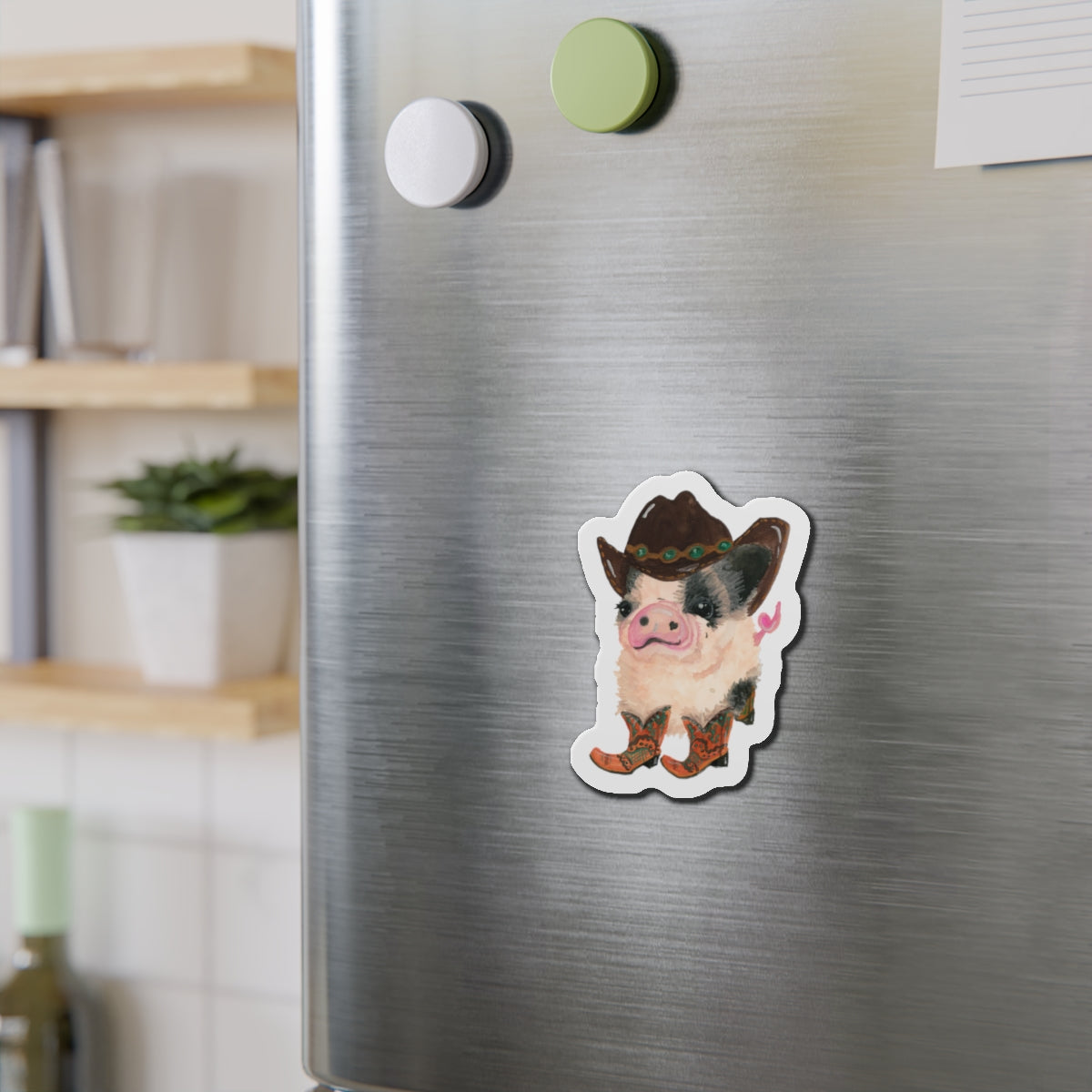 Cowboy Pig Die-Cut Magnets  Custom Shape, 5 Sizes, Vinyl Material for Outdoor Use, Flexible and Durable, Black Backing - Home Decor Refrigerator Magnets