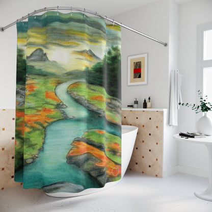Landscape Shower Curtain — Serene River Valley Nature Scene