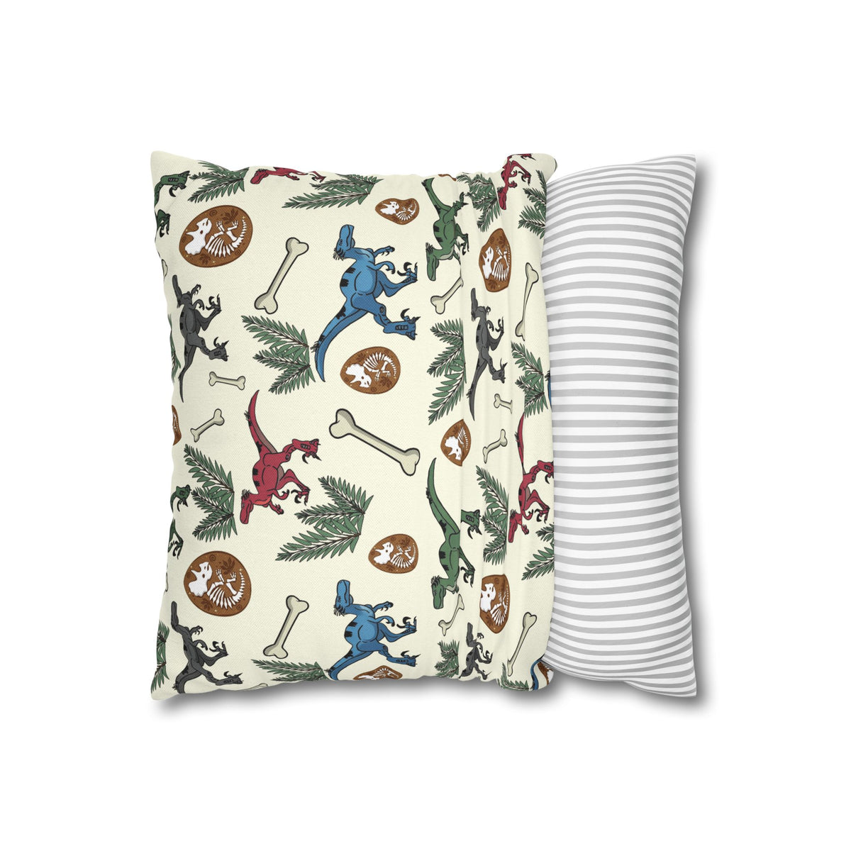 Dinosaur Fossil Pattern Pillowcase — Kids Paleontology Throw Pillow Cover