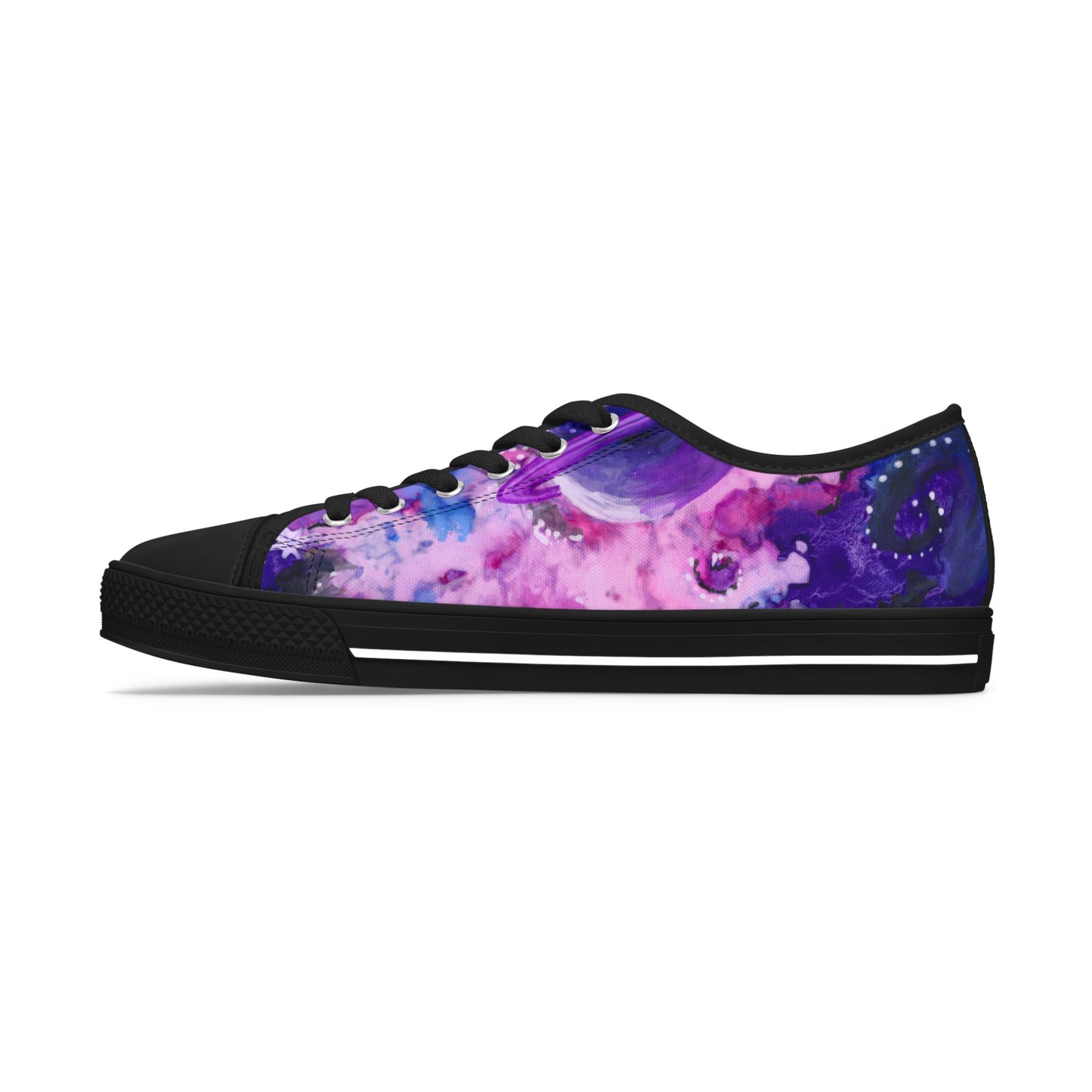 Purple Galaxy Women's Low Top Sneakers — Abstract Tie-Dye Cosmic Design