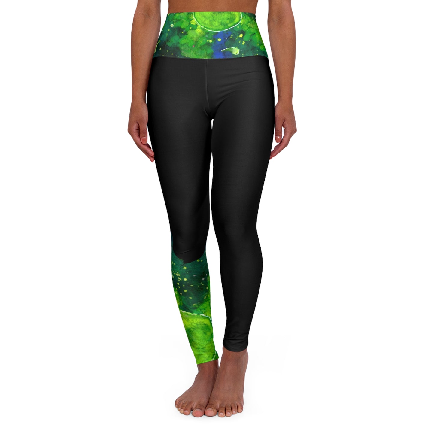 Green Galaxy High Waisted Yoga Leggings (AOP)