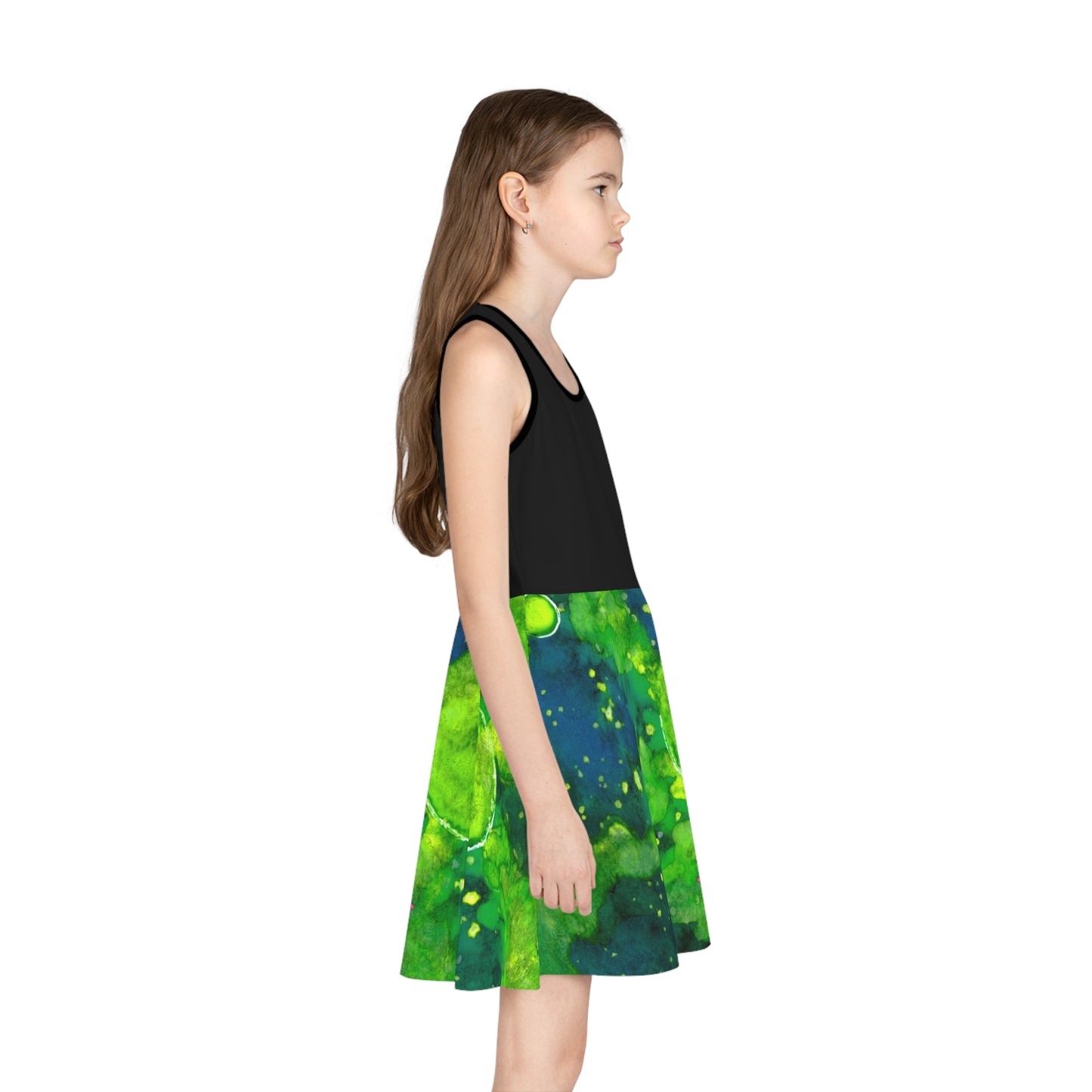 Green Galaxy Girls' Sleeveless Sundress (AOP)