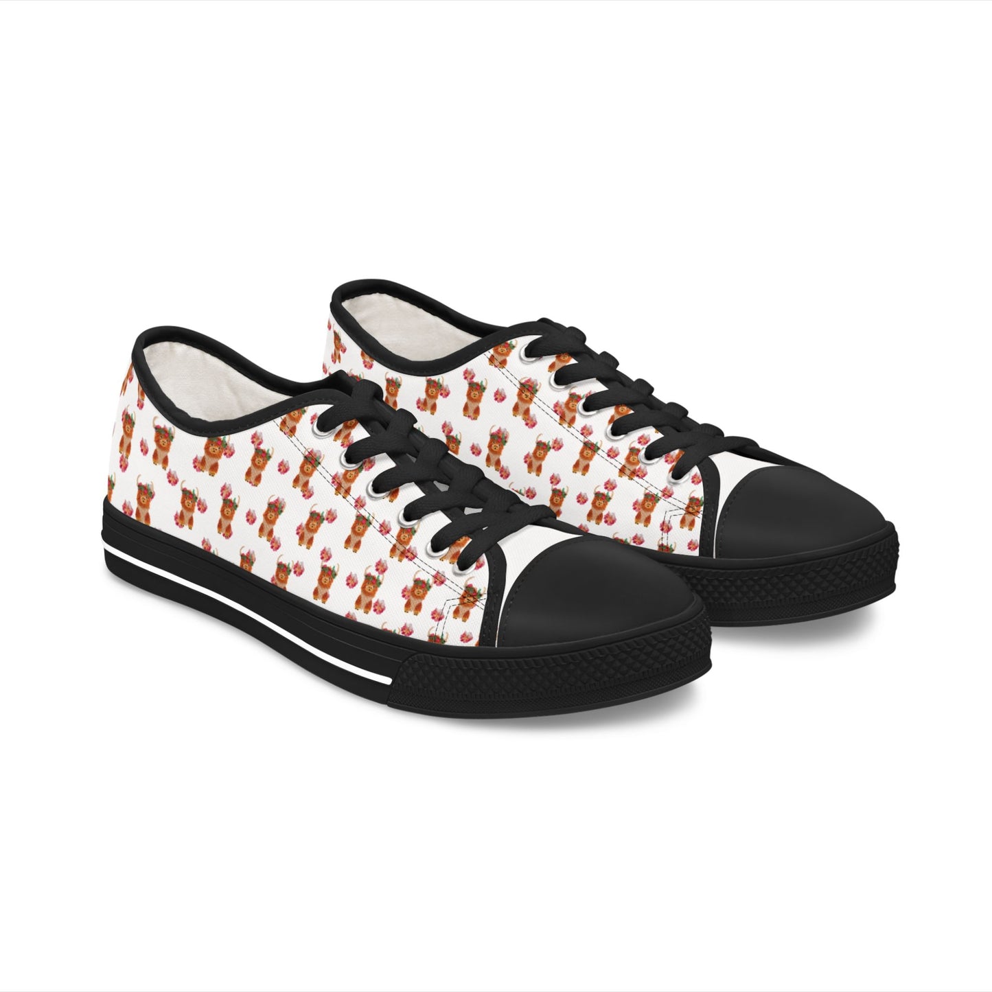Low Top Sneakers — Cute Highland Cow Print Women's Canvas Shoes