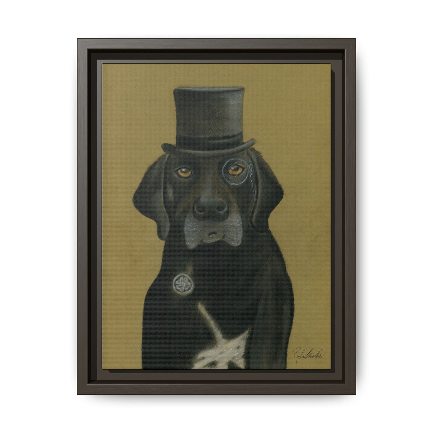 Black Lab Dog in Top Hat Framed Wall Art