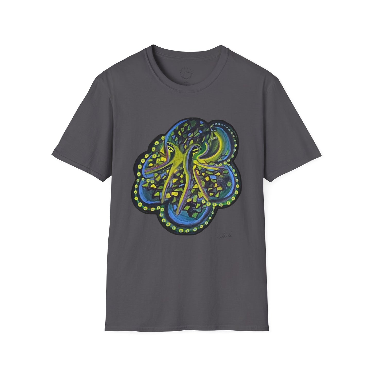Green Geo octopus Unisex Softstyle Print T-Shirt