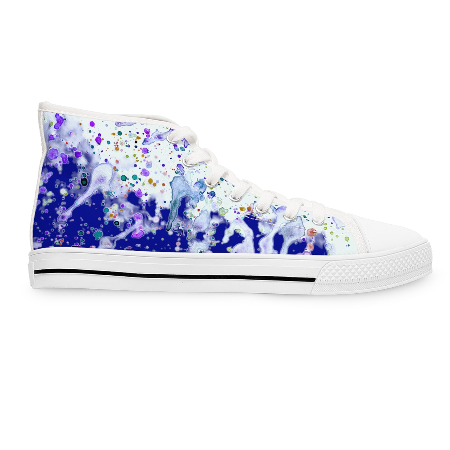 Blue Color Splash Unisex Classic High Top Sneakers Closed Toe Casual Walking Fashion Shoes