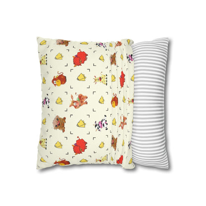 Cute Farm Animal Pattern Square Pillowcase – Whimsical Chick, Pig & Cow Throw Pillow Cover